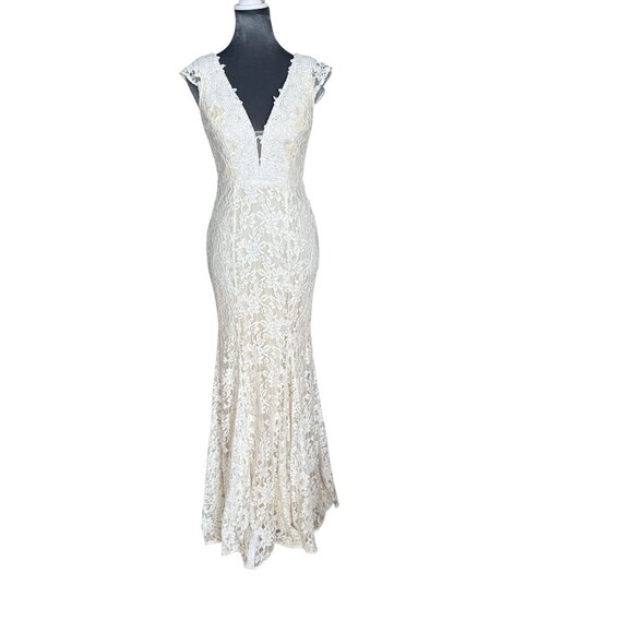 Lulus White Lace Cap Sleeve Plunge Mermaid Maxi Dress Size XS - Picture 5 of 12